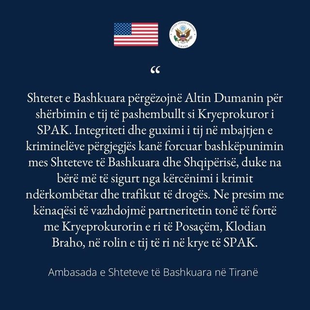 Zgjedhja e Klodian Brahos në krye të SPAK, reagon Ambasada e SHBA
