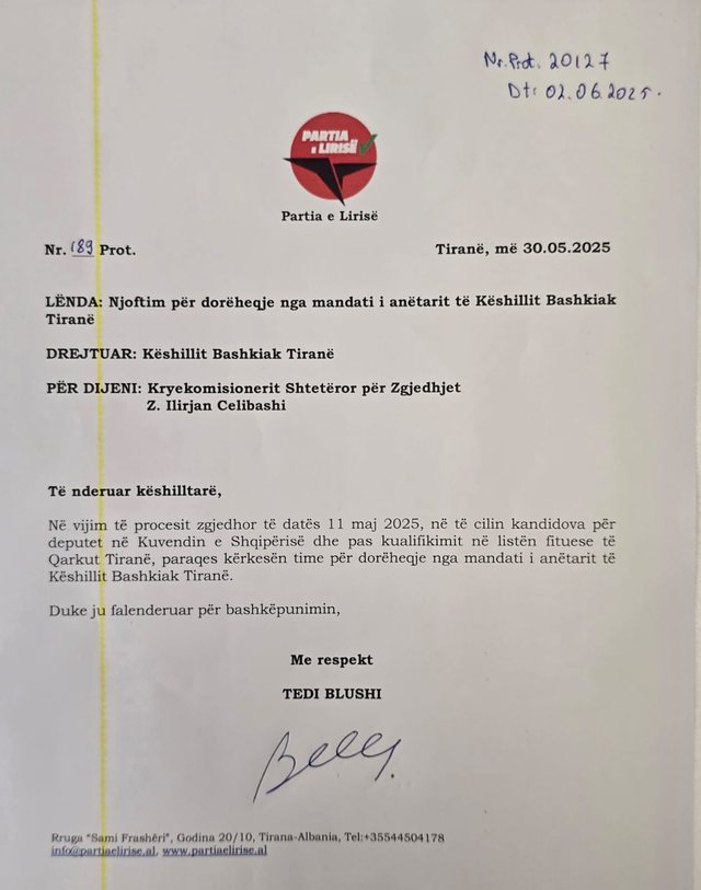 '11 maji'/ Blushi jep dorëheqjen nga Këshilli Bashkiak i