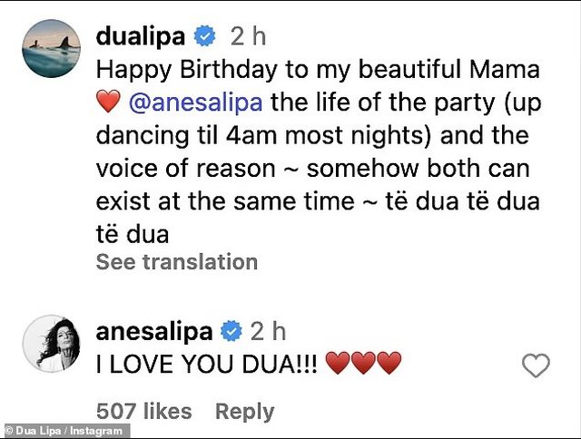 Dua Lipa uron nënën e saj për ditëlindjen me fotografi