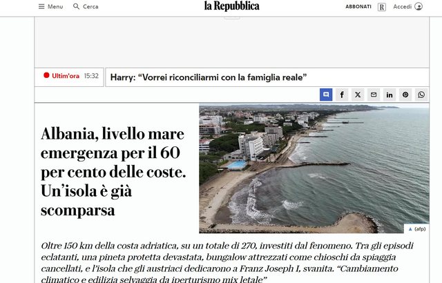 Media italiane: Bregdeti shqiptar nën kërcënim, erozioni dhe