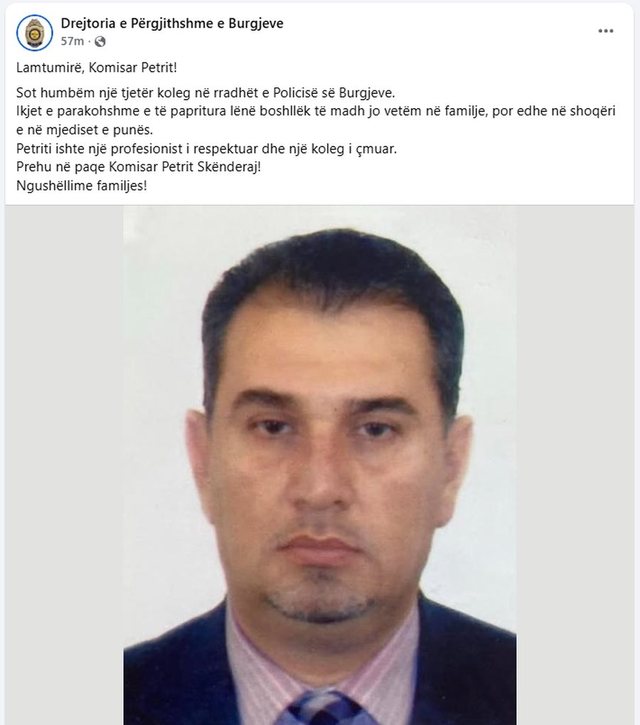 Trishtuese/ Policia e Burgjeve në zi, ndahet papritur nga jeta Komisar